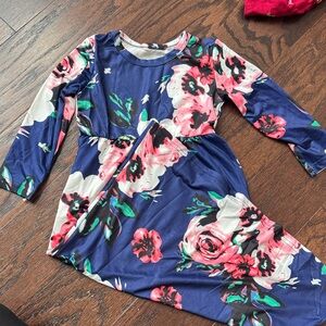 Girls Navy Floral Long Sleeve Casual Dress